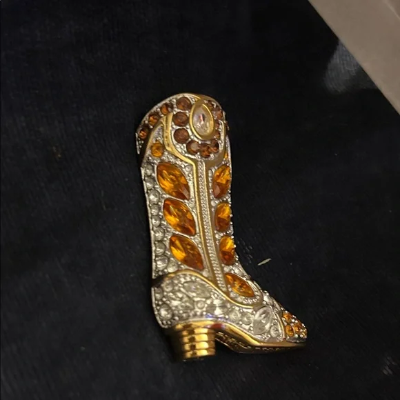 Embellished Boot Brooch with Orange and Silver Accents